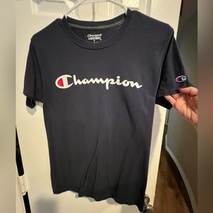 Champion Boys Navy Cotton Tshirt Sz S (well loved - see pics of logo)